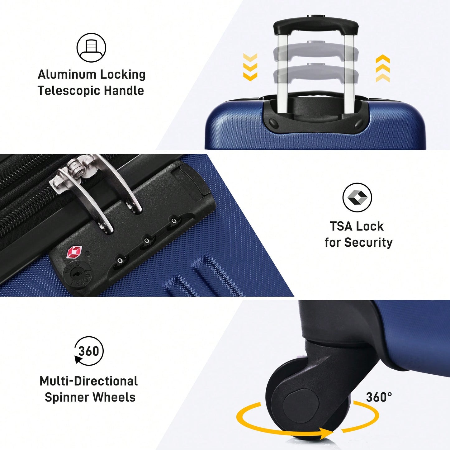 Hardside Spinner Luggage Set With TSA Lock 20 24 28 Inch Travel Suitcases