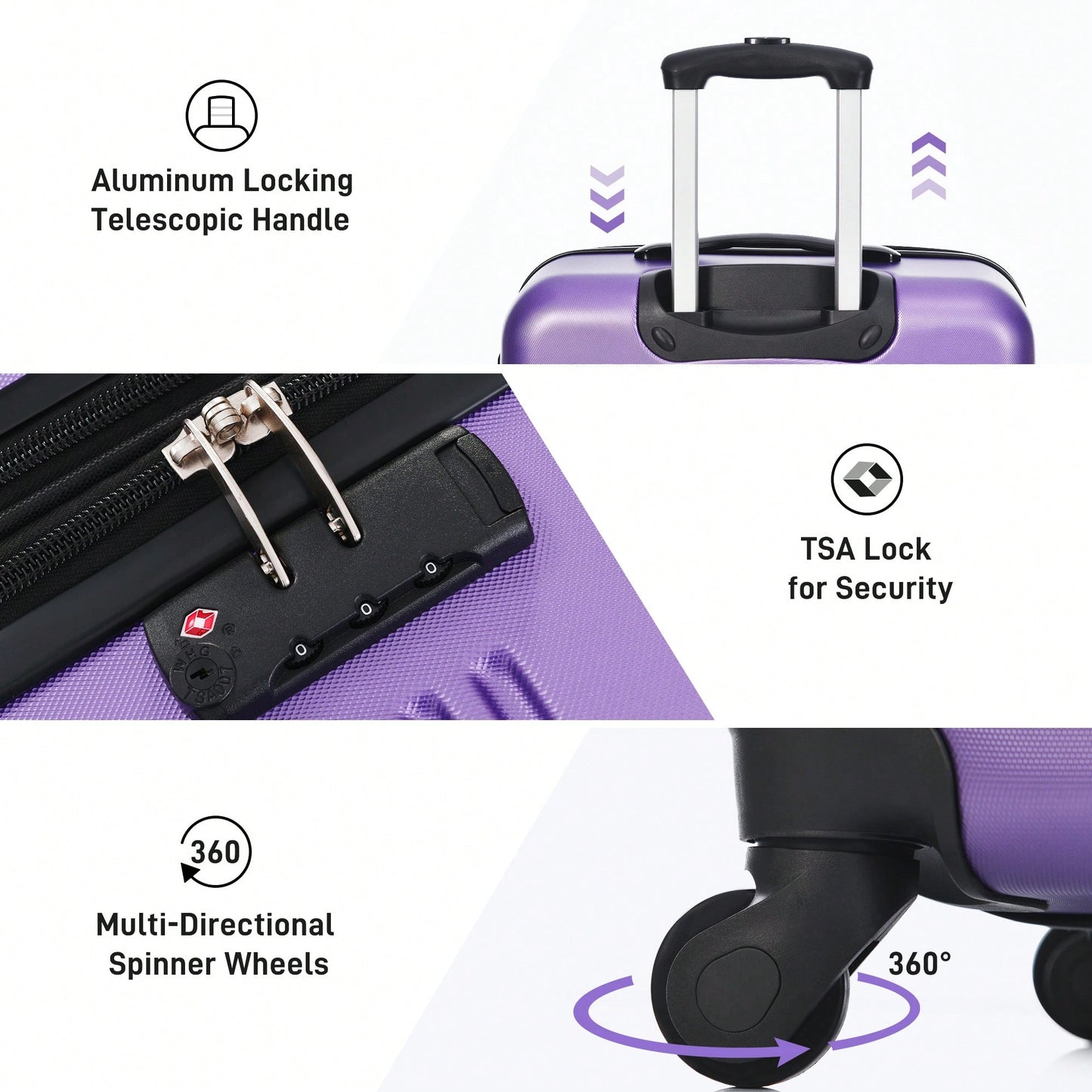 Hardside Spinner Luggage Set With TSA Lock 20 24 28 Inch Travel Suitcases