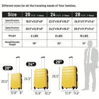 Hardside Spinner Luggage Set With TSA Lock 20 24 28 Inch Travel Suitcases