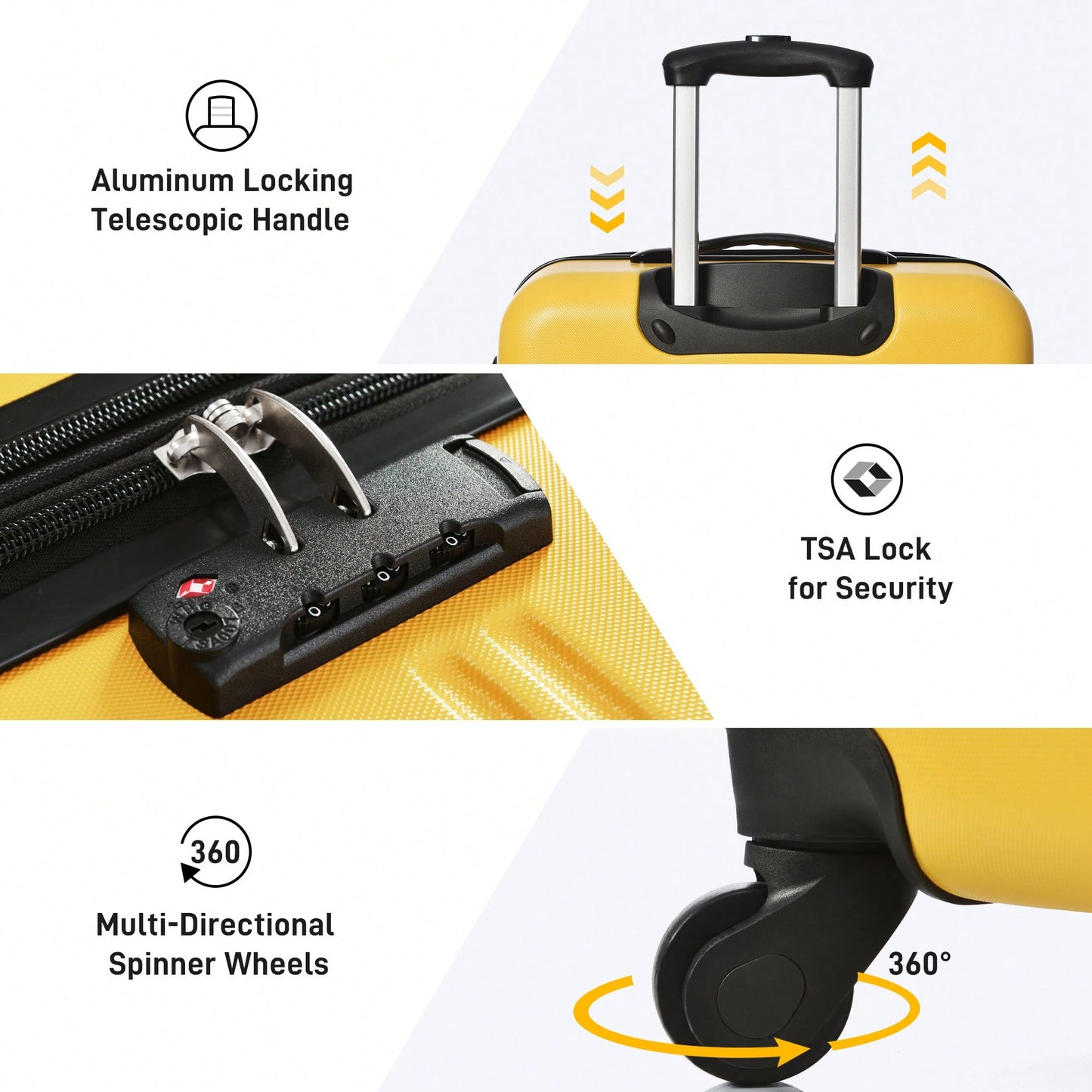 Hardside Spinner Luggage Set With TSA Lock 20 24 28 Inch Travel Suitcases