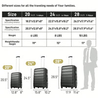 Hardside Spinner Luggage Set With TSA Lock 20 24 28 Inch Travel Suitcases