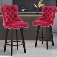 Elegant Velvet Swivel Bar Stools with Button Tufting Rivet Trim for Kitchen Island Home Bar Metal Pull Ring Sturdy Footrest