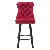 Elegant Velvet Swivel Bar Stools with Button Tufting Rivet Trim for Kitchen Island Home Bar Metal Pull Ring Sturdy Footrest