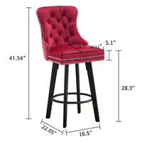 Elegant Velvet Swivel Bar Stools with Button Tufting Rivet Trim for Kitchen Island Home Bar Metal Pull Ring Sturdy Footrest