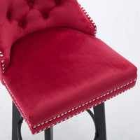 Elegant Velvet Swivel Bar Stools with Button Tufting Rivet Trim for Kitchen Island Home Bar Metal Pull Ring Sturdy Footrest