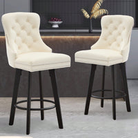 Elegant Velvet Swivel Bar Stools with Button Tufting Rivet Trim for Kitchen Island Home Bar Metal Pull Ring Sturdy Footrest