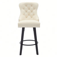 Elegant Velvet Swivel Bar Stools with Button Tufting Rivet Trim for Kitchen Island Home Bar Metal Pull Ring Sturdy Footrest
