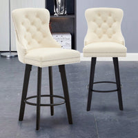 Elegant Velvet Swivel Bar Stools with Button Tufting Rivet Trim for Kitchen Island Home Bar Metal Pull Ring Sturdy Footrest