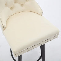Elegant Velvet Swivel Bar Stools with Button Tufting Rivet Trim for Kitchen Island Home Bar Metal Pull Ring Sturdy Footrest
