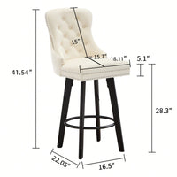 Elegant Velvet Swivel Bar Stools with Button Tufting Rivet Trim for Kitchen Island Home Bar Metal Pull Ring Sturdy Footrest