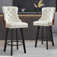 Elegant Velvet Swivel Bar Stools with Button Tufting Rivet Trim for Kitchen Island Home Bar Metal Pull Ring Sturdy Footrest