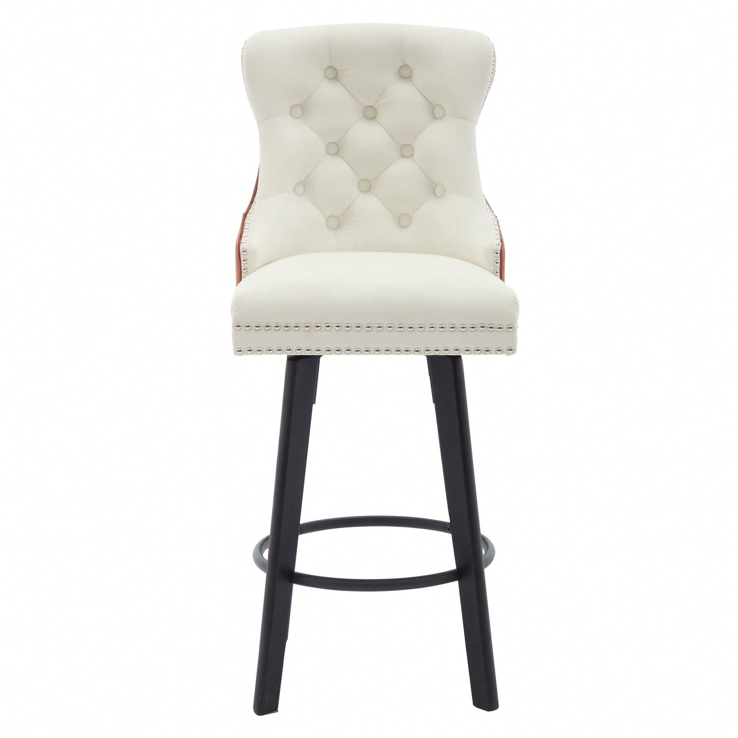 Elegant Velvet Swivel Bar Stools with Button Tufting Rivet Trim for Kitchen Island Home Bar Metal Pull Ring Sturdy Footrest
