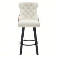 Elegant Velvet Swivel Bar Stools with Button Tufting Rivet Trim for Kitchen Island Home Bar Metal Pull Ring Sturdy Footrest