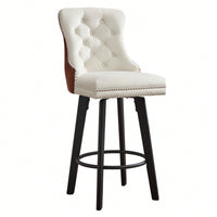 Elegant Velvet Swivel Bar Stools with Button Tufting Rivet Trim for Kitchen Island Home Bar Metal Pull Ring Sturdy Footrest