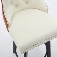 Elegant Velvet Swivel Bar Stools with Button Tufting Rivet Trim for Kitchen Island Home Bar Metal Pull Ring Sturdy Footrest
