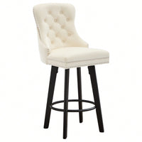 Elegant Velvet Swivel Bar Stools with Button Tufting Rivet Trim for Kitchen Island Home Bar Metal Pull Ring Sturdy Footrest