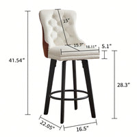 Elegant Velvet Swivel Bar Stools with Button Tufting Rivet Trim for Kitchen Island Home Bar Metal Pull Ring Sturdy Footrest