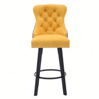 Elegant Velvet Swivel Bar Stools with Button Tufting Rivet Trim for Kitchen Island Home Bar Metal Pull Ring Sturdy Footrest
