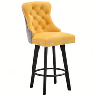 Elegant Velvet Swivel Bar Stools with Button Tufting Rivet Trim for Kitchen Island Home Bar Metal Pull Ring Sturdy Footrest