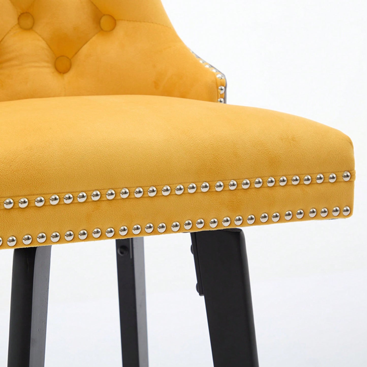 Elegant Velvet Swivel Bar Stools with Button Tufting Rivet Trim for Kitchen Island Home Bar Metal Pull Ring Sturdy Footrest