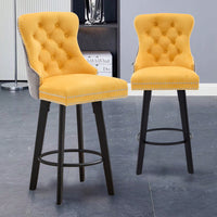 Elegant Velvet Swivel Bar Stools with Button Tufting Rivet Trim for Kitchen Island Home Bar Metal Pull Ring Sturdy Footrest