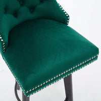 Elegant Velvet Swivel Bar Stools with Button Tufting Rivet Trim for Kitchen Island Home Bar Metal Pull Ring Sturdy Footrest