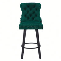 Elegant Velvet Swivel Bar Stools with Button Tufting Rivet Trim for Kitchen Island Home Bar Metal Pull Ring Sturdy Footrest