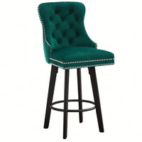 Elegant Velvet Swivel Bar Stools with Button Tufting Rivet Trim for Kitchen Island Home Bar Metal Pull Ring Sturdy Footrest
