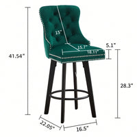 Elegant Velvet Swivel Bar Stools with Button Tufting Rivet Trim for Kitchen Island Home Bar Metal Pull Ring Sturdy Footrest