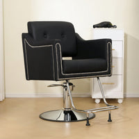 Height Adjustable 360° Swivel Faux Leather Salon Barber Chair For Haircuts Styling Tattoo And Massage - Black