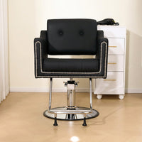 Height Adjustable 360° Swivel Faux Leather Salon Barber Chair For Haircuts Styling Tattoo And Massage - Black