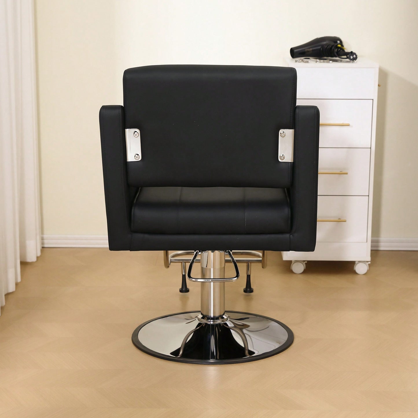 Height Adjustable 360° Swivel Faux Leather Salon Barber Chair For Haircuts Styling Tattoo And Massage - Black