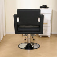Height Adjustable 360° Swivel Faux Leather Salon Barber Chair For Haircuts Styling Tattoo And Massage - Black