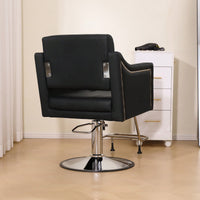 Height Adjustable 360° Swivel Faux Leather Salon Barber Chair For Haircuts Styling Tattoo And Massage - Black