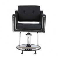 Height Adjustable 360° Swivel Faux Leather Salon Barber Chair For Haircuts Styling Tattoo And Massage - Black