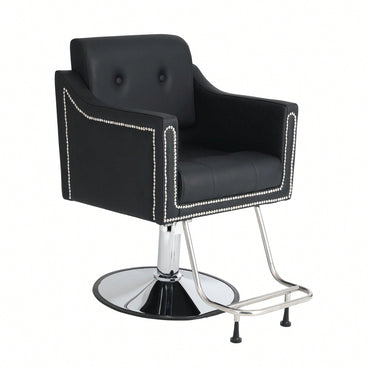 Height Adjustable 360° Swivel Faux Leather Salon Barber Chair For Haircuts Styling Tattoo And Massage - Black