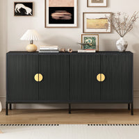 Elegant Vertical-Striped Four-Door Sideboard With Durable Metal Legs And Semi-Circular Handles For Study Entryway And Living Room