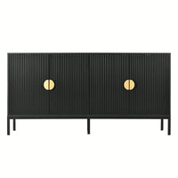 Elegant Vertical-Striped Four-Door Sideboard With Durable Metal Legs And Semi-Circular Handles For Study Entryway And Living Room