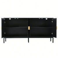 Elegant Vertical-Striped Four-Door Sideboard With Durable Metal Legs And Semi-Circular Handles For Study Entryway And Living Room