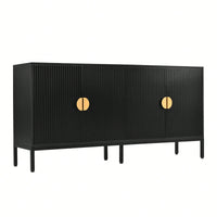 Elegant Vertical-Striped Four-Door Sideboard With Durable Metal Legs And Semi-Circular Handles For Study Entryway And Living Room
