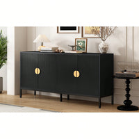 Elegant Vertical-Striped Four-Door Sideboard With Durable Metal Legs And Semi-Circular Handles For Study Entryway And Living Room