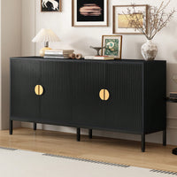 Elegant Vertical-Striped Four-Door Sideboard With Durable Metal Legs And Semi-Circular Handles For Study Entryway And Living Room