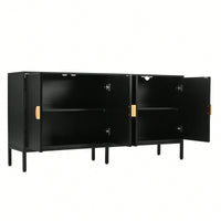 Elegant Vertical-Striped Four-Door Sideboard With Durable Metal Legs And Semi-Circular Handles For Study Entryway And Living Room