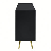 Elegant Vertical-Striped Four-Door Sideboard With Durable Metal Legs And Semi-Circular Handles For Study Entryway And Living Room