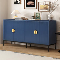 Elegant Vertical-Striped Four-Door Sideboard With Durable Metal Legs And Semi-Circular Handles For Study Entryway And Living Room