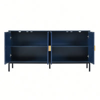 Elegant Vertical-Striped Four-Door Sideboard With Durable Metal Legs And Semi-Circular Handles For Study Entryway And Living Room