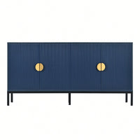 Elegant Vertical-Striped Four-Door Sideboard With Durable Metal Legs And Semi-Circular Handles For Study Entryway And Living Room