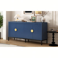 Elegant Vertical-Striped Four-Door Sideboard With Durable Metal Legs And Semi-Circular Handles For Study Entryway And Living Room