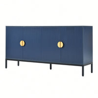 Elegant Vertical-Striped Four-Door Sideboard With Durable Metal Legs And Semi-Circular Handles For Study Entryway And Living Room