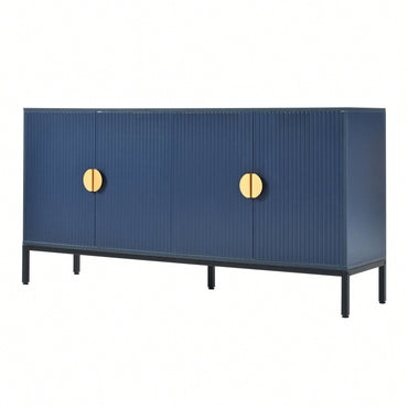Elegant Vertical-Striped Four-Door Sideboard With Durable Metal Legs And Semi-Circular Handles For Study Entryway And Living Room